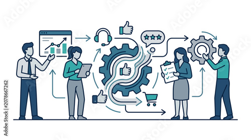 Business Team Manages Customer Experience with Analytics, Technology, and Feedback