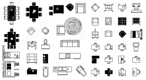 Minimalist Flat Icons of Furniture and Home Appliances.