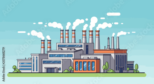 Illustration of Industrial Factory Complex Emitting Smoke.