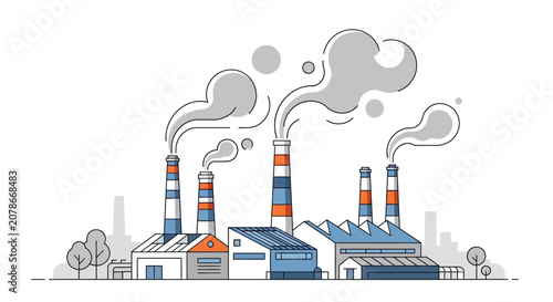 IndustrialFactoryComplexWithSmokeEmissionsIllustration.
