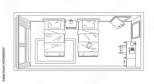 Minimalist Bedroom Layout Floor Plan Sketch.