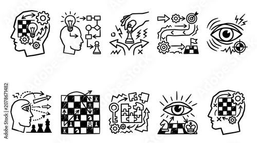 Canvastavla Chess Problem Solving and Strategic Analysis Outline Icon Collection
