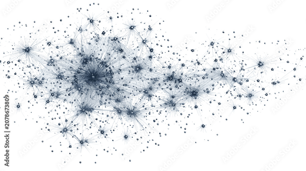 Obraz premium Abstract network of glowing blue particles and connections on a white background representing data or science