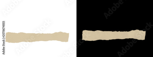 Straight Torn Beige Paper Strip on White and Black Backgrounds