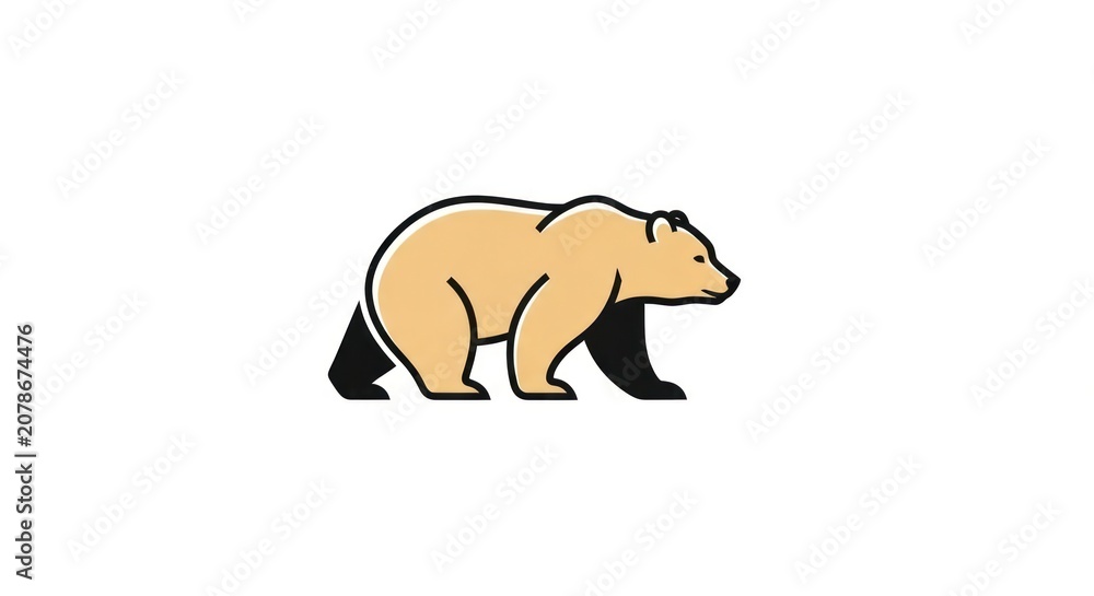Fototapeta premium Brown bear walking profile illustration