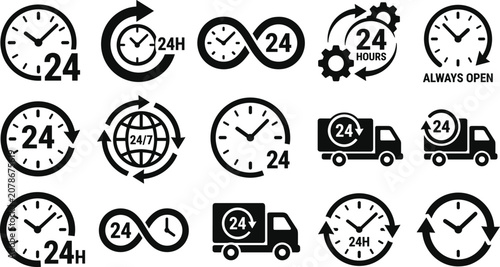 Obraz na plátně Twenty Four Seven Customer Service And Delivery Icon Set