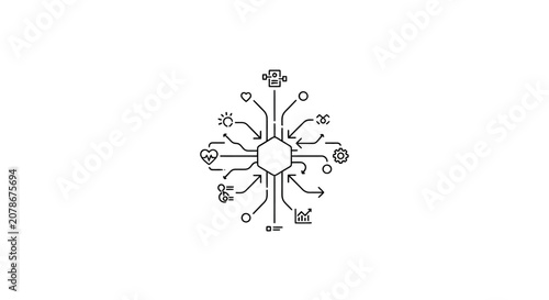 Artificial intelligence brain network with integrated medical icons.