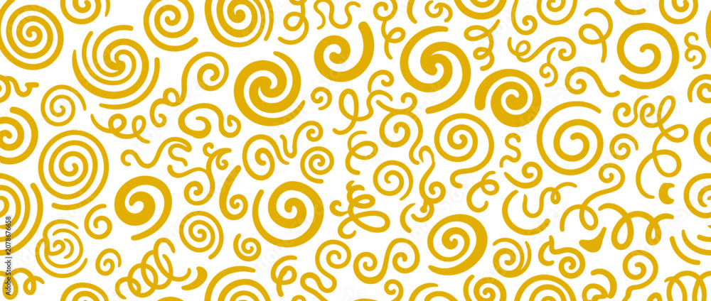 Fototapeta premium Seamless Pattern of Golden Swirls and Curls on White Background