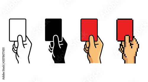 Four stylized hand‑and‑card icons, varying colors and styles, symbolizing identity, design aesthetics, representation, and creative visual communication.