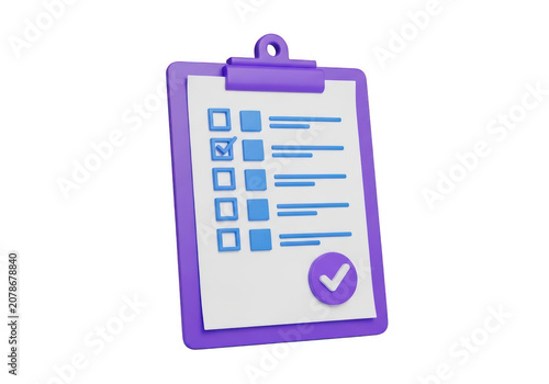 Purple clipboard with checklist isolated on transparent background for project management visualization