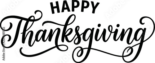 Elegant calligraphy thanksgiving greeting with flourishes isolated on white background