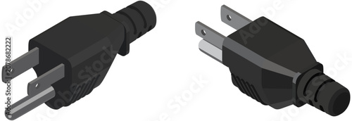 Isometric Three‑Prong Power Plug Illustration	