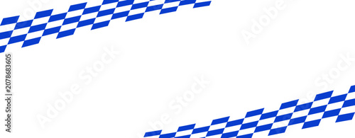 Blue and white checkered racing flag pattern border.