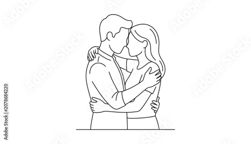 Romantic Couple Hugging Line Art – Love, Intimacy and Relationship Illustration