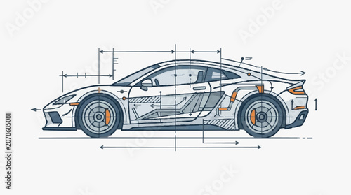Technical Car Blueprint Illustration.