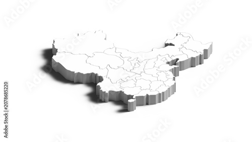 Photography 3D China Map with Drop Shadow, Isolated Chinese Provinces and Administrative Reg