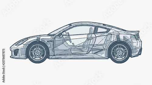 Transparent Car Interior Wireframe Concept.