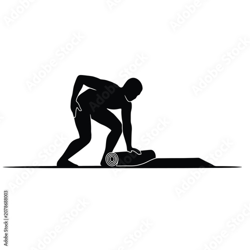 vector illustration of a yoga man folding yoga mattress