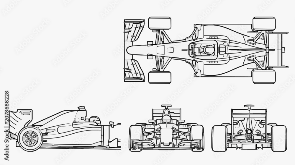 Obraz premium Technical Formula One Racing Car Blueprint.