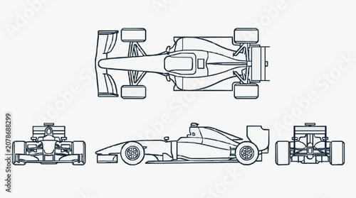 Fotografi Technical Formula One Racing Car Line Drawing.