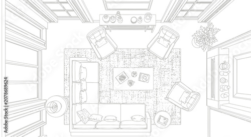 Detailed architectural blueprint with floor plan and elevation drawings.