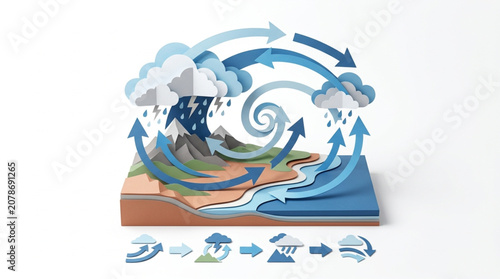 Water Cycle Diagram Showing Evaporation Condensation Precipitation And Collection.