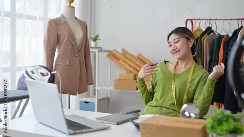 Fashion designer streaming live from her workshop