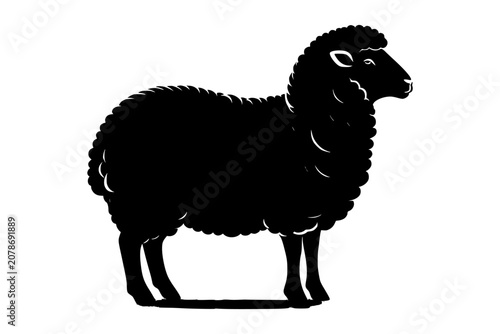 Black and White Sheep Vector Illustration Isolated Farm Animal Silhouette Icon Design