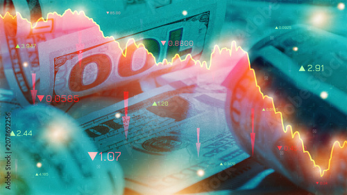 Cuadro en lienzo Chart shows money trends during recession and market fluctuations affecting fina