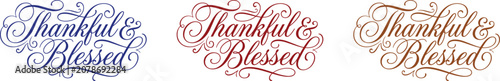 Thankful blessed calligraphy variations holiday typography designs