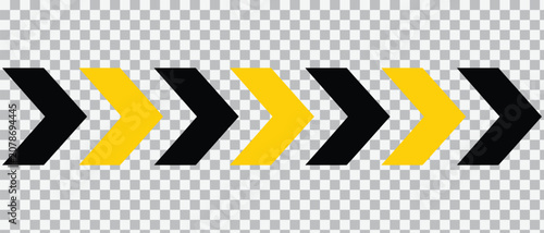 Tableau sur toile Alternating yellow and black chevron arrow border with direction horizontal indu