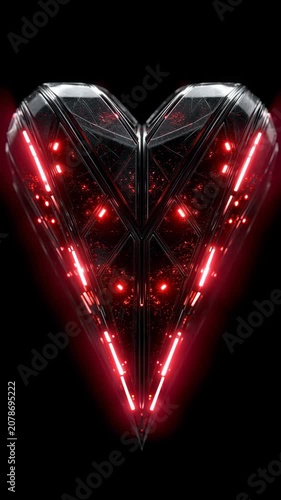 Futuristic Cyberpunk Heart with Glowing Red LED Lights Animation