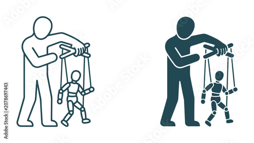 Konstfotografi Puppet Master Control: An illustration depicts a figure controlling a small puppet, symbolizing manipulation, influence, or a controlling relationship
