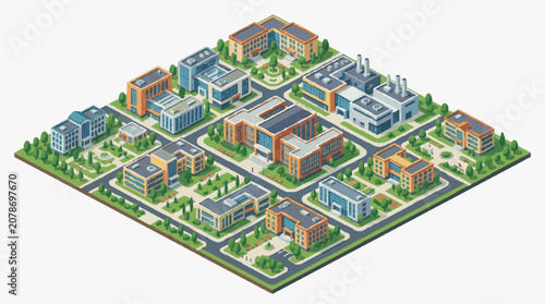 Photos Urban Campus Cityscape with Modern Buildings.