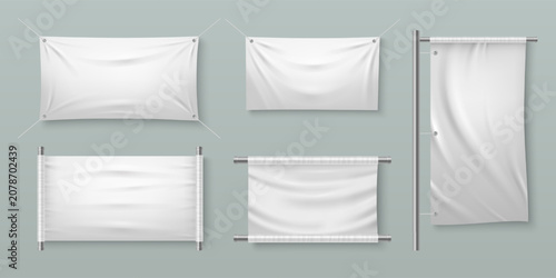 Fotografía White fabric banner mockups set isolated on background