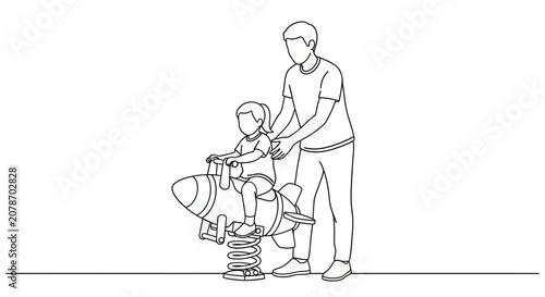 Father and child playing on a spring rider toy.