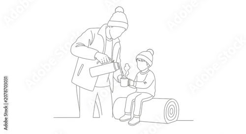 Parent and child chopping wood together outdoors.