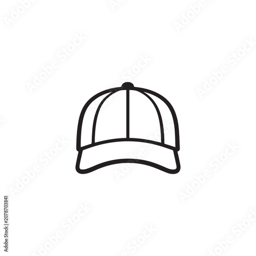 Baseball Cap Outline Icon – Minimalist Front View Hat Vector Illustration