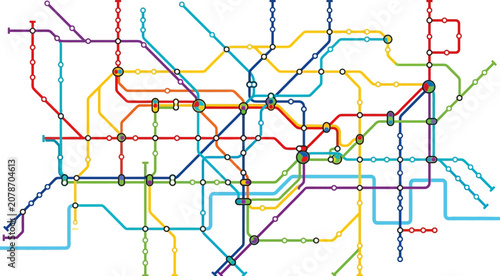 Subway map displays a complex network of multi-colored transit lines with circular transfer stations.