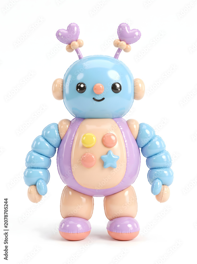 Obraz premium Cute pastel blue and purple balloon robot toy isolated on white background, 3D render generative AI