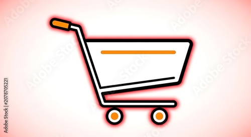 Flat Design Shopping Cart Icon on Pink Background Minimalist Vector Illustration