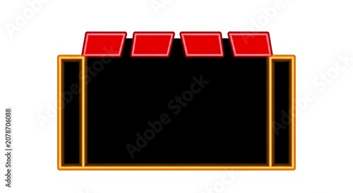 Empty Classic Film Reel Slots in Gold and Black with Red Clapperboards