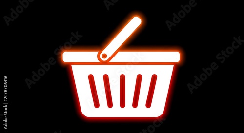 Glowing Shopping Basket Icon on Black Background Minimalist Design