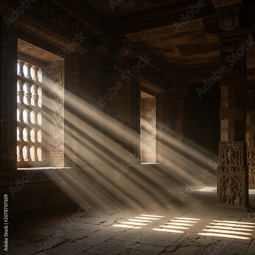Sunlight Streaming Through Old Windows in Abandoned Building.
