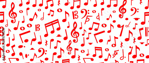 Foto Red Musical Notes Seamless Pattern Background