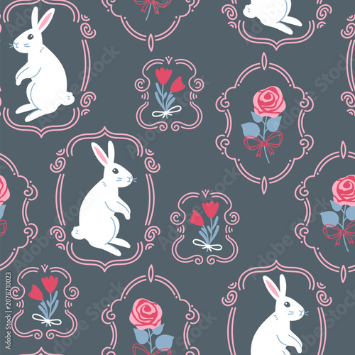 Pattern with flowers and hares