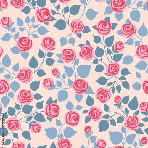 Retro pattern with rose bushes