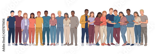 Diverse Group of Young Adults Standing Together Showing Friendship, Community and Unity