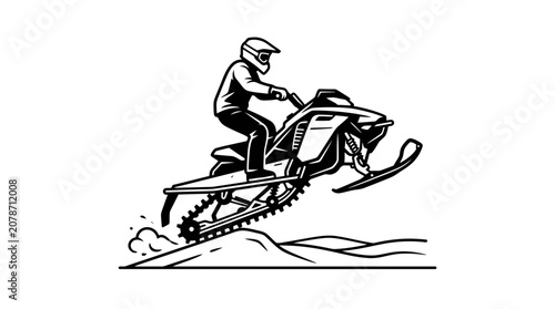 Snowmobile Rider Jumping Snow Powder Action Vector Illustration