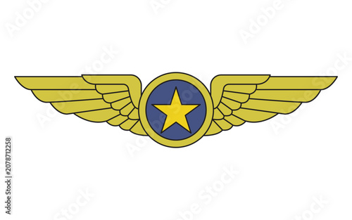 Aviation pilot insignia element vector wing star badge icon graphic